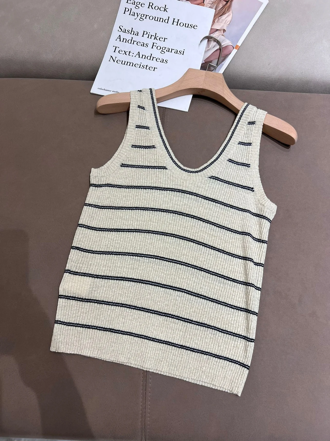 Summer  Women's Sling Vest Linen Striped Knitted Pullover Sling Casual Female Tank Top's Woman's Clothing