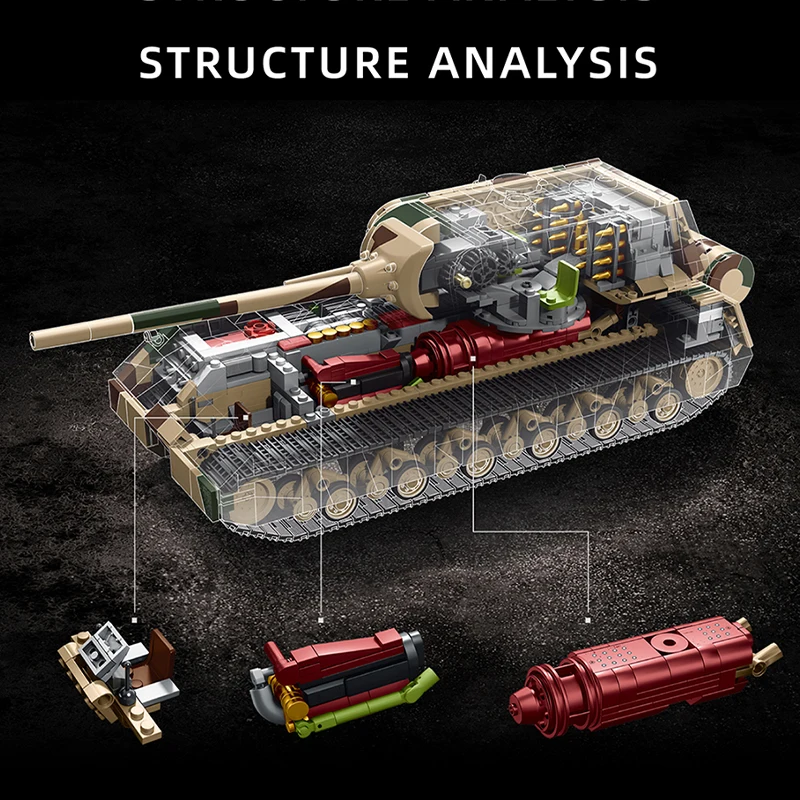 Klocki konstrukcyjne wojskowe z II wojny światowej, 2688 elementów, niemiecki czołg ciężki Panzer VIII Maus, techniczny czołg bojowy, zabawka, prezent.