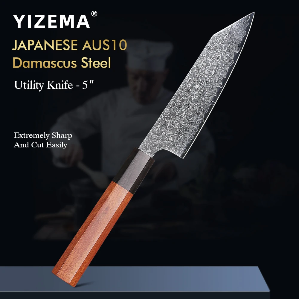 

YIZEMA 5" Kitchen Utility Knife Damascus Professional Chef Knife Japanese Kitchen Cut Paring Fruit Vegetable Meat Cooking Tools