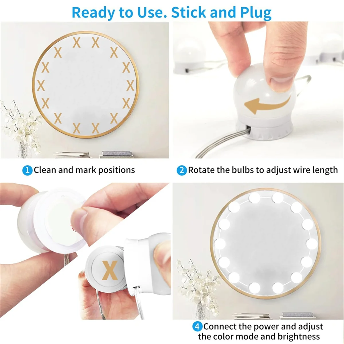 Top A373I LED Vanity Mirror Lights with 14 Dimmable Bulbs,10 Brightness Levels Adjustable,for Makeup Desk Bathroom Dressing Room
