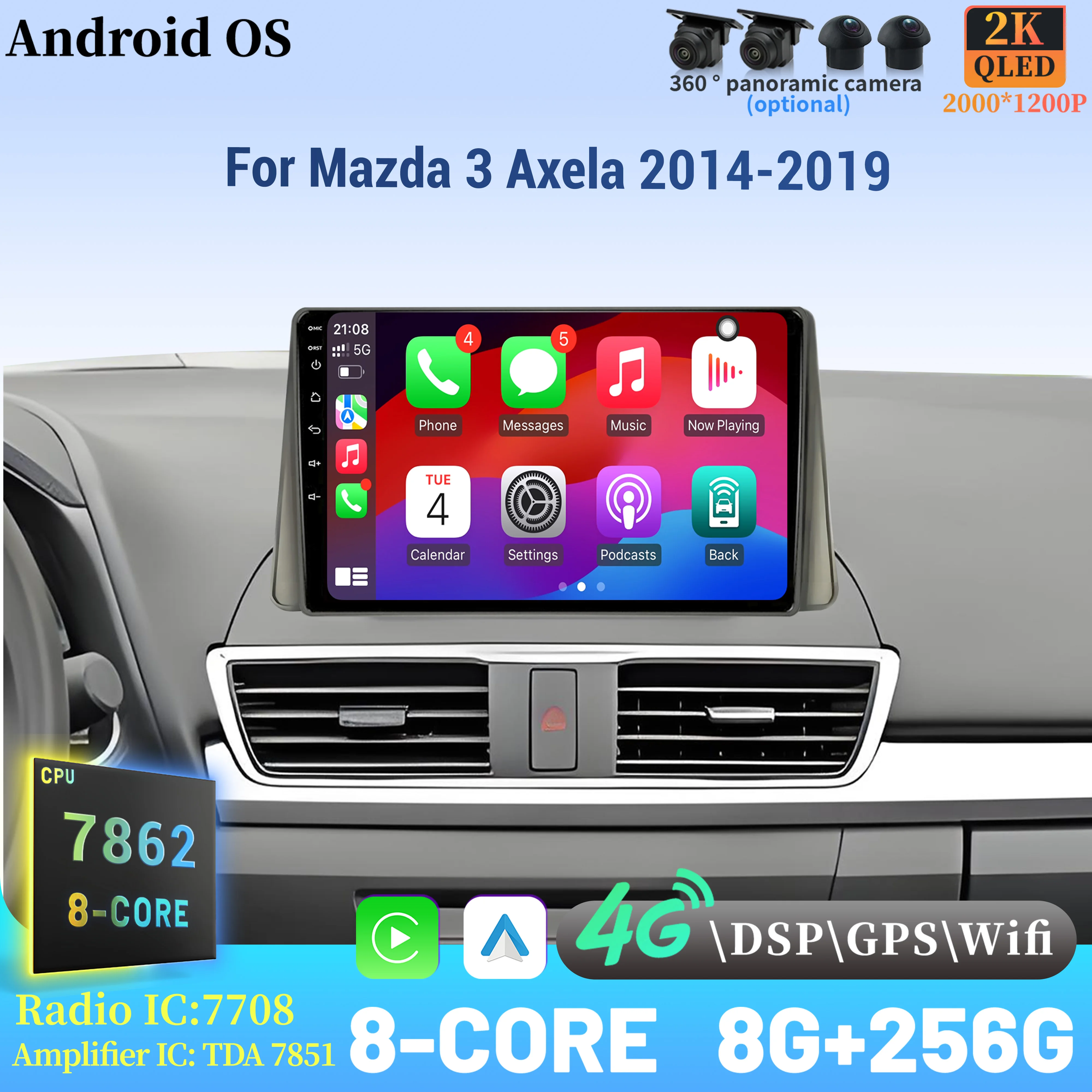 

Car Radio Android 14 For Mazda 3 Axela 2014-2019 Navigation Multimedia Wireless BT Carplay Touch 2K Screen