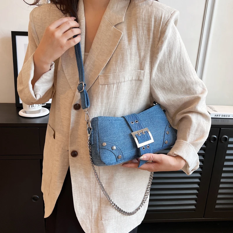 Luxury Designer Jeans Bags Women Vintage Denim Sling Underarm Shopper Bag 2023 Ladies Brand Shoulder Crossbody Bag Femme Bags