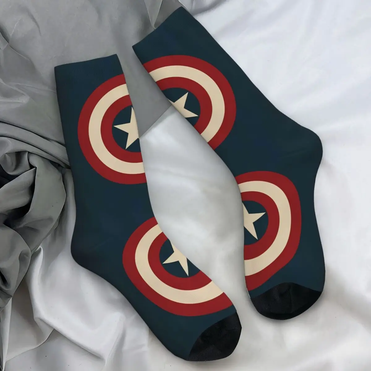 Superhero Captain America Symbol Stockings Women Men Socks Breathable Retro Socks Autumn Outdoor Anti Bacterial  Socks Gift Idea