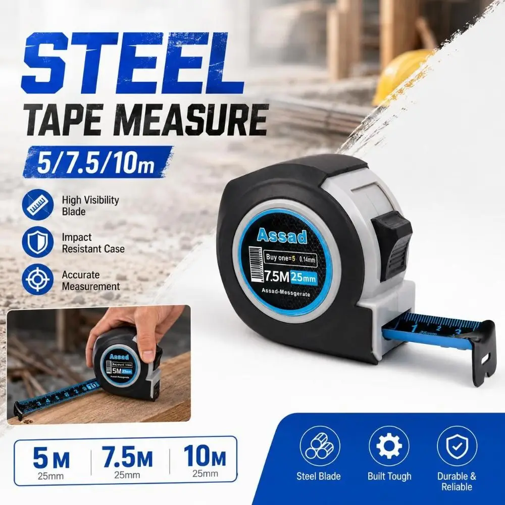 5/7.5/10m Steel Tape Measure ABS TPR High Visibility Markings Retractable Tape Measure Impact Resistant Locking Mechanism
