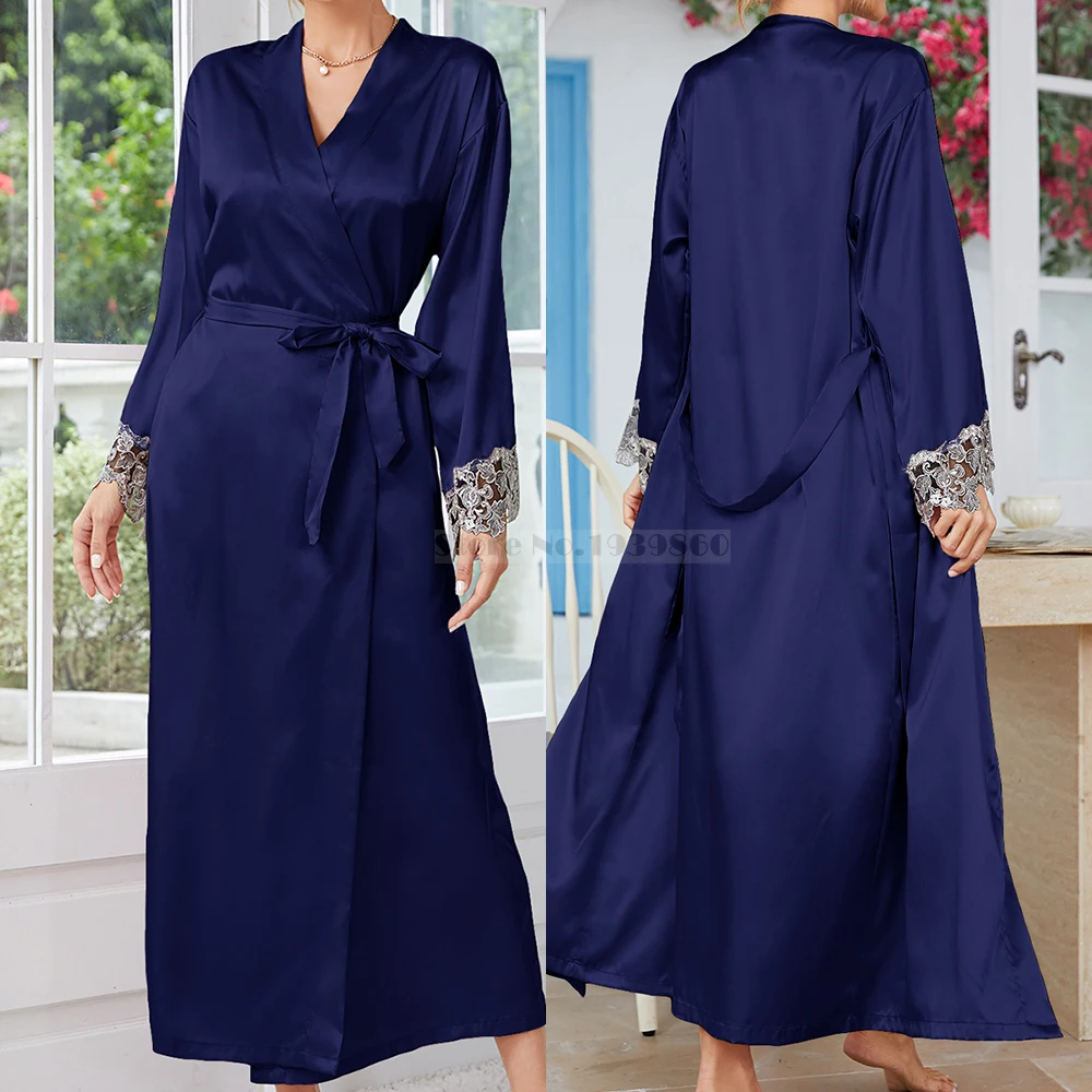 

Sexy Home Clothes Lady Long Robe Pajamas Three Piece Set Sleepwear Loose Lounge Wear Spring Summer Satin Kimono Bathrobe Gown