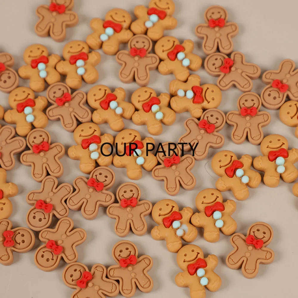 20Pcs Gingerbread Man Resin Flatback Cabochon Figurine Scrapbook Embellishments Jewelry Accessories for Christmas Party Decor