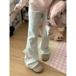 Deeptown Japanese Bow Embroidery Pants Women Vintage Wide Leg Causal Y2k Aesthetic Drawstring Trousers Harajuku Autumn Bottoms