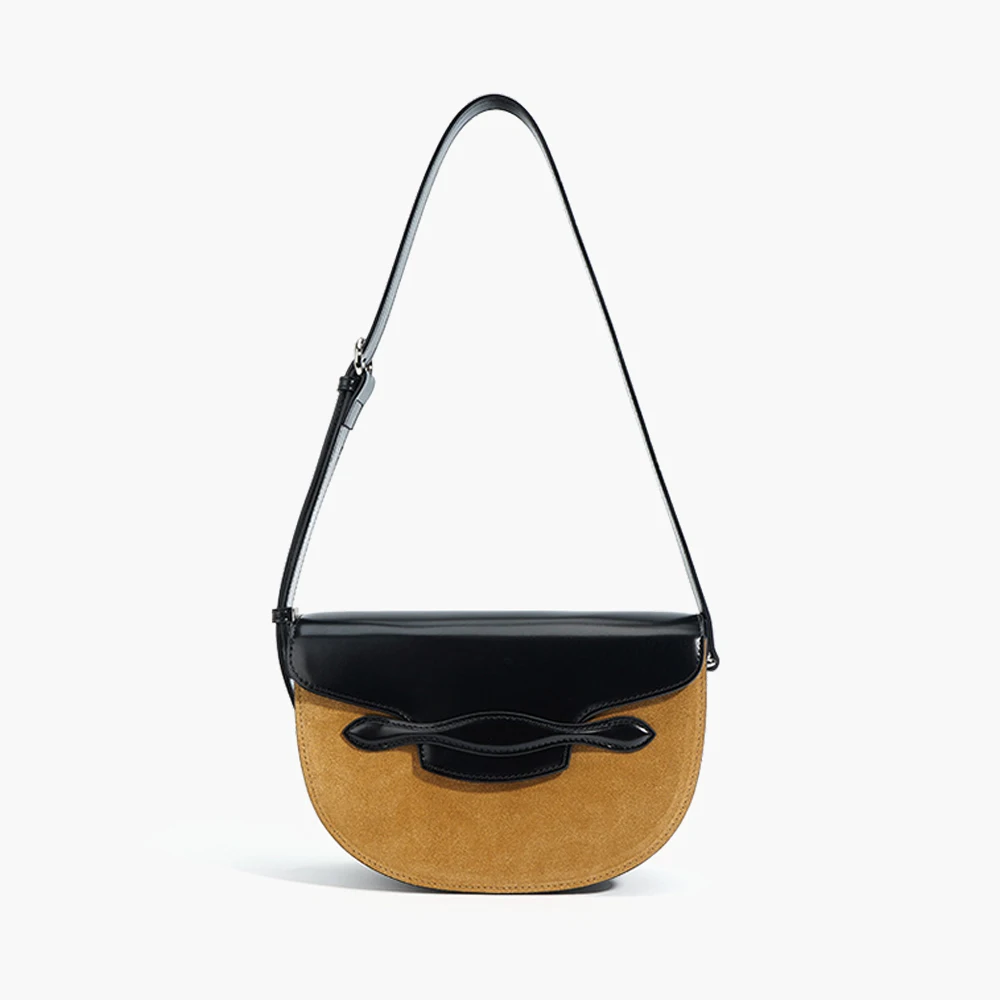 

2023 Fall Winter Treinding Casual Fashion Leather Shoulder Bags Contrast Color Suede Leather Small Saddle Bags For Women