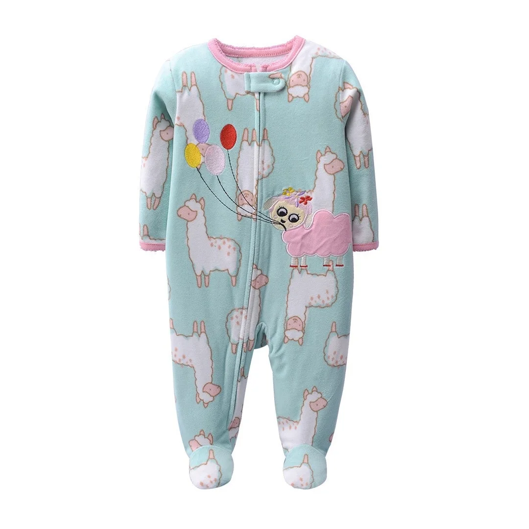 2023 Winter Warm Newborn Baby Romper Pajamas Fleece Foot-wrapped jumpsuit Babi Girl Cartoon Cute Romper Pjms