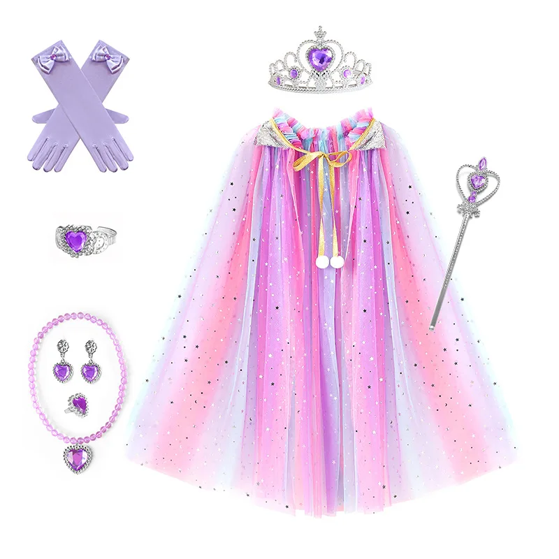 Ragazze Halloween Costume paillettes principessa scialle colorato Tulle mantello bambini costumi sirena bambini mantello mantello accessori set