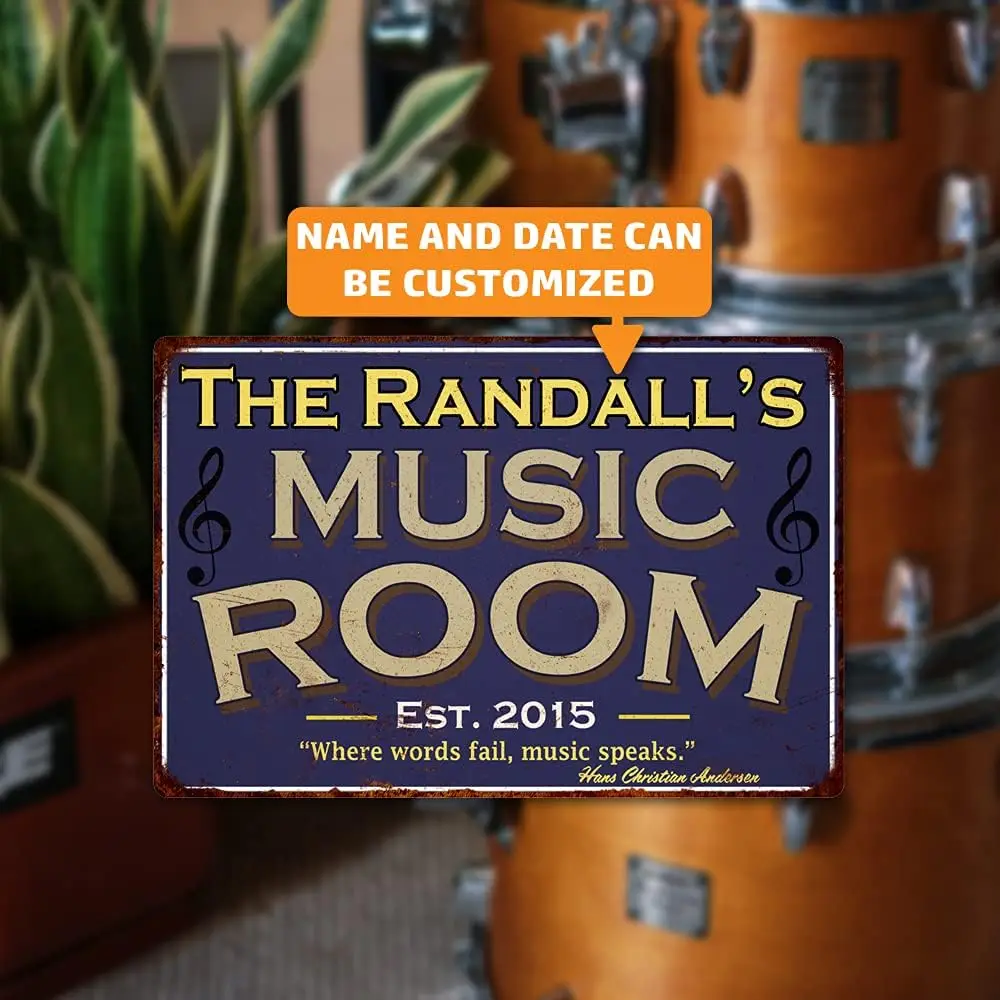 Personalized Music Room Sign Blue Signs Vintage Tin Wall Art Décor Song Decorations Instrument Guitar Piano On-Air