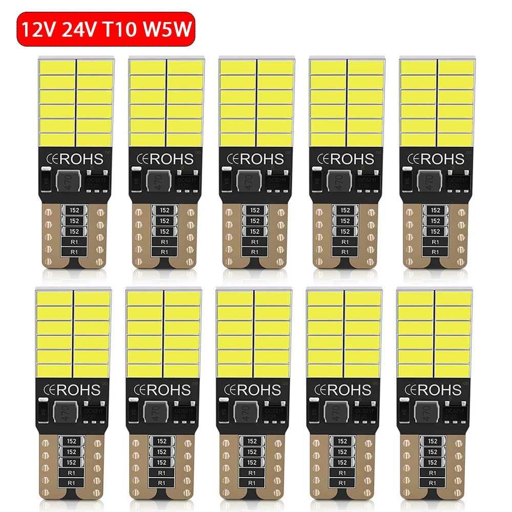 

2/10pcs LED T10 W5W Lights Car Truck Lamps Canbus No Error Interior Signal Bulb 4014SMD 12V 24V Clearance Indicator Diode White