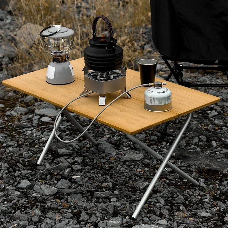 

Outdoor Camping Bamboo Folding Table Portable Picnic Folding Desk Aluminium Alloy Foldable Table Easy Storage