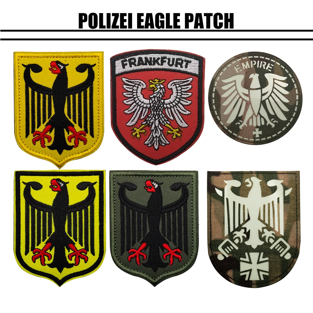 Tactical Embroidery POLIZEI Embroidery Animal Eagle Shield Patch Sew-on Bag Hat Germany Eagle Tactical Military Patch Army Fans