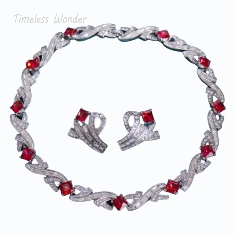 

Timeless Wonder Fancy Zircon Geo Pave Necklace for Women Designer Jewelry Runway Top Trendy Bride Gift Set Sweet Classy 2617