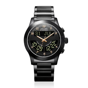 Montre homme heure de prière musulmane Islam Ramadan cadeau avec heure Azan Qibla cristal saphir cadran noir Unique étanche 5 ATM