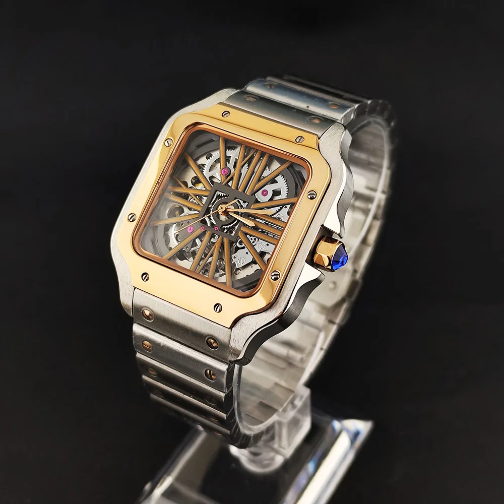 Hollow Roman Men's Watch NH70 Watch Automatic Mechanical Watch Square Dial Folding Buckle Square Case NH70 Movement Watch