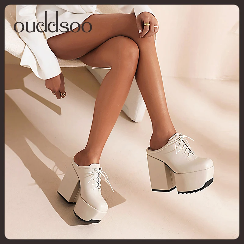 

Ods Women Sandals Summer Square Heels Mules Fashion Cross-tied Pumps Summer Party Casual Platforms Shoes Woman Plus Size 444546