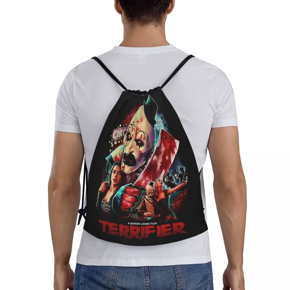 Terrifier Kordel zug Rucksack Sport Sporttasche für Männer Frauen Halloween Horrorfilm Training Sackpack