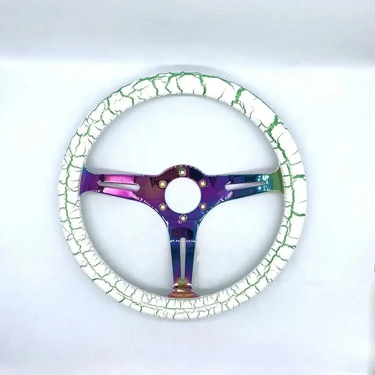 

TIypeor New Stylish Universal Wood Two-color Cracked Steering Wheel Plated Universal Racing Steering Wheel
