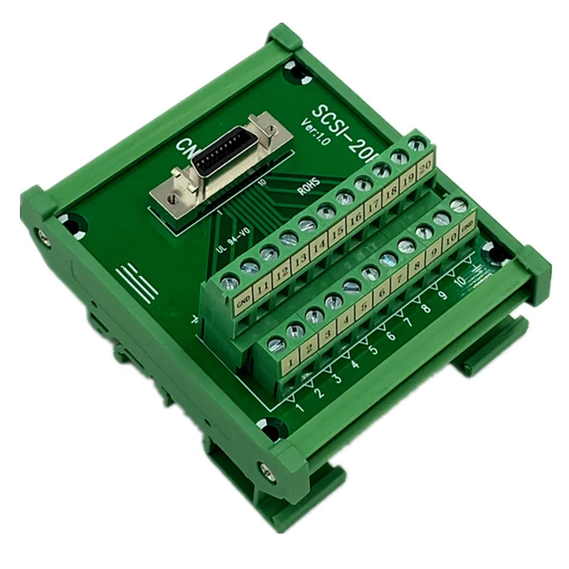 SCSI-20P SCSI CN20 MDR Female Breakout Board 20 Pin Terminal Module Adapter DIN Rail Mounting HPCN20P