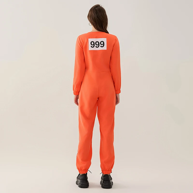 Traje De Prisioneiro De Halloween Para Mulheres, Manga Comprida, Zíper Frontal, Macacão De Preso, Cosplay De Penitenciária, Festa De Carnaval, Novo, S-XL