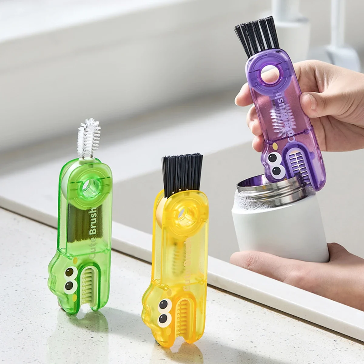 2026 3-in-1 card cup brush, water cup cleaning tool, thermos cup, milk bottle, gap cup mouth, cup lid brush, cleaning brush