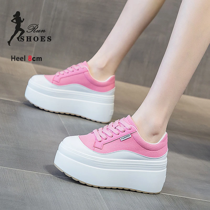 

Fashion Thick Sole Canvas Shoes Women Platform Lace-up Sneakers New Flat 2024 Autumn Girls Outdoors Casual Shoes Zapatos Mujer