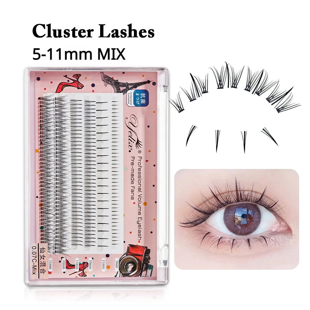 Yelix 6Rows Mix A Shape Eyelash Spikes Lashes Natural Wispy Fishtail Cluster Lashes For Extension Makeup False Eyelashes