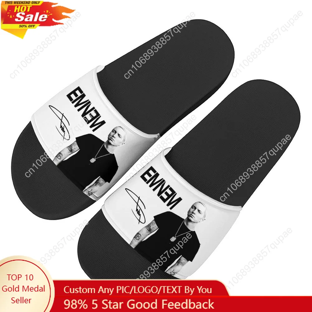 

Eminem Hip hop Singer Slippers Home Water Shoes Pop Fashion Mens Womens Beach Pool Sandals High Quality Custom Summer Slipper