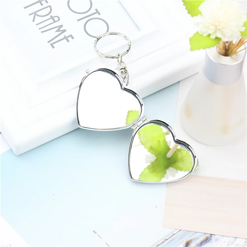 Round Heart Oval Square Shape Double Sided Cosmetic Mirror Metal Folding Keychain Makeup Mini Mirror