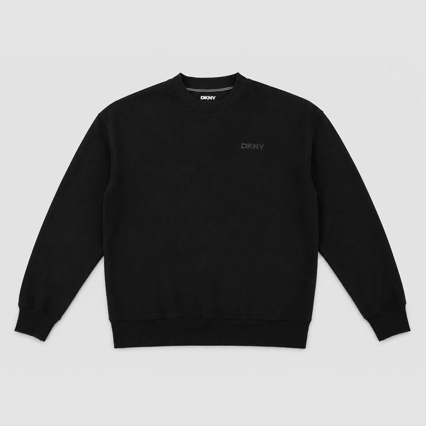 DKNY Mens Casual Crew Neck Sweatshirt Embroidered Logo Ribbed Collar Cuff Hem Drop Shoulder All Match Daily Pullover