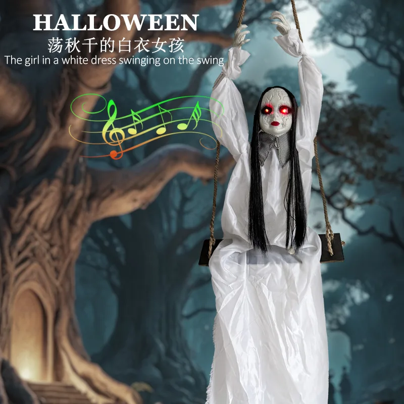 

Halloween Swing Girl Ghost House Hanging Decor Electric Sound Control Sensor Scary Ornament