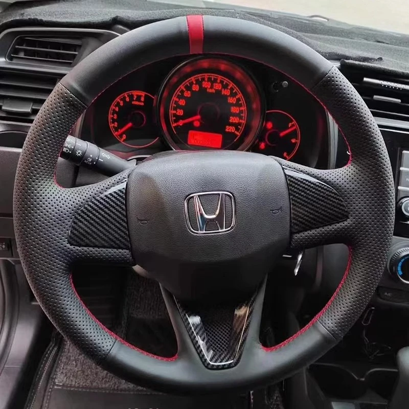 For Honda Fit City Jazz 2014 2015 HRV HR-V 2016 Hand-stitched non-slip black Leather car Steering Wheel Cover