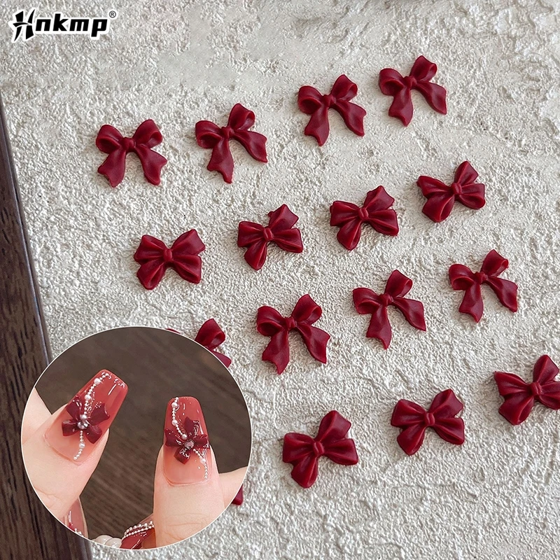 50 Stuks Wijn Rode Hars Boog Nail Charm Bulk Mix Grootte 3D Lint Bowkont Mini Kawaii Nail Art Accessoires DIY Leuke nagels Decoraties