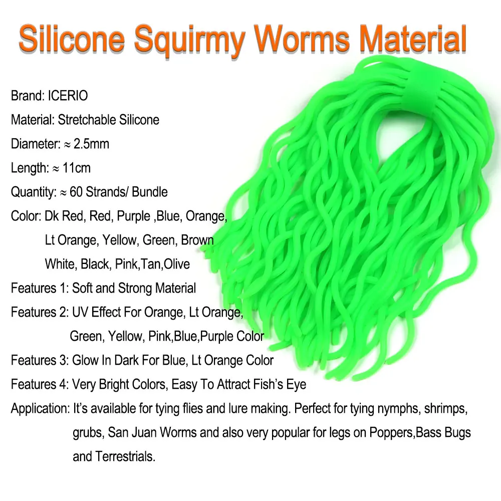 ICERIO 60 strands/pack Silicone Squirmy Worms Soft Worm Nymph Shrimps Grubs San Juan Worm Fly Tying Material Trout Fishing Lures