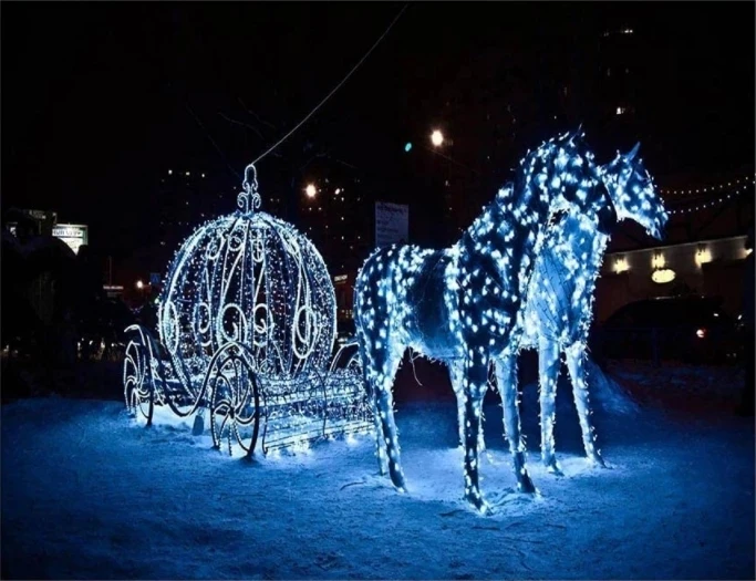 Pumpkin Carriage Photography Backdrop for Cinderella Fairytale Party Lights Horses Snow Night for Kid Princess Photo Decoration