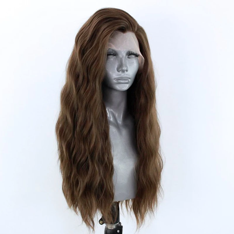 AIMEYA Long Wavy Synthetic Lace Front Wig Synthetic Brown Hair Wig Lace Wigs for Women Natural Hairline Cosplay Frontal Wigs