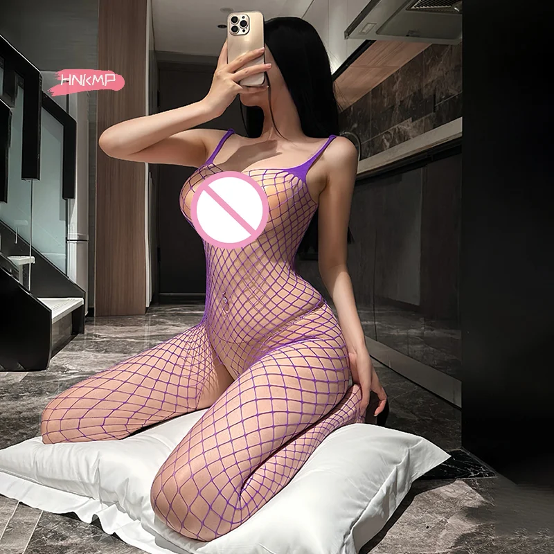 

Women's Transparent Fishnet Bodystocking Lingerie Open Crotch Crotchless Sling Black Hollowed-Out Costume Bodysuit