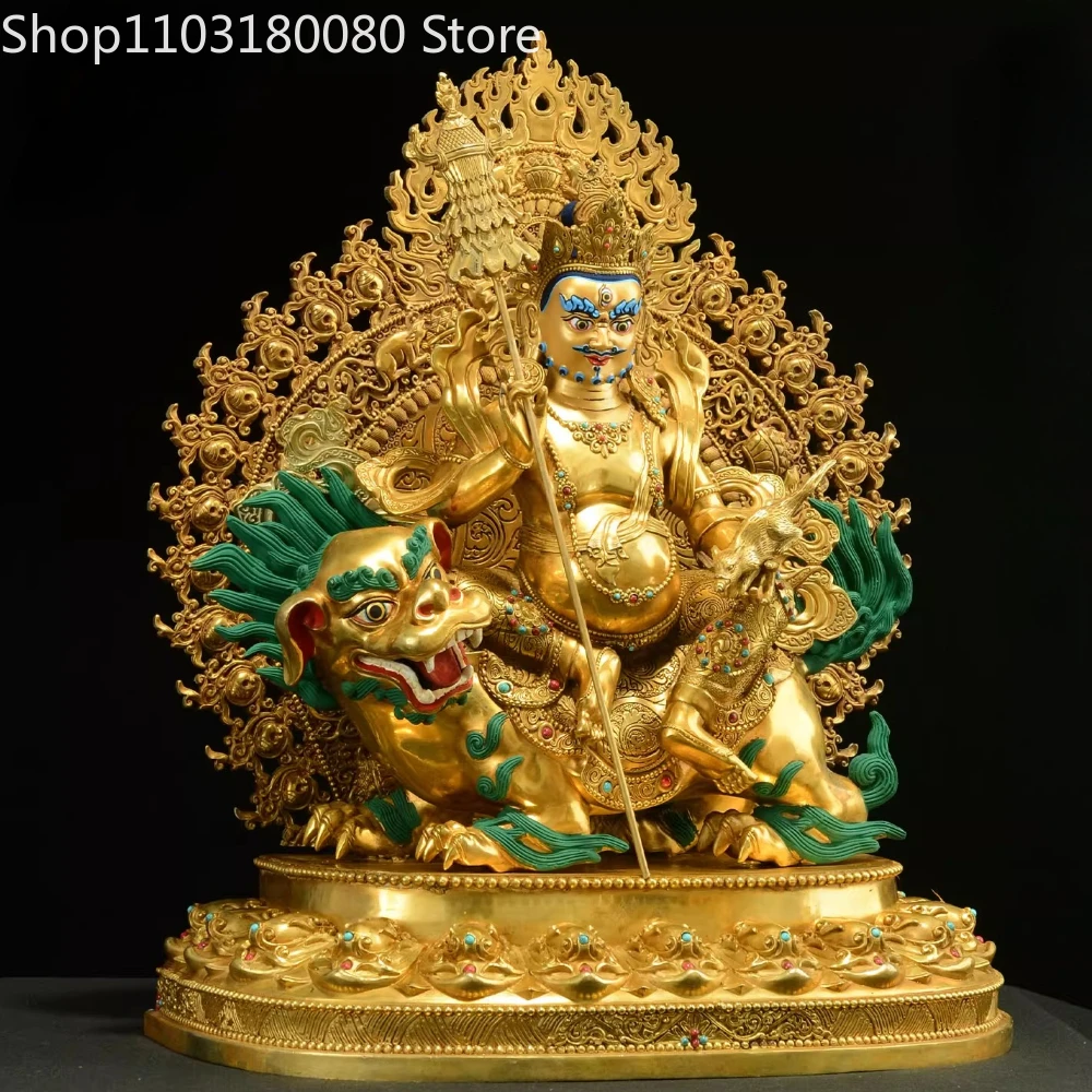 Copper gilding Vaishravana Vaisravana Singha Zambala Brass Snow Lion Zambala statue sculpture,38cm,54cm