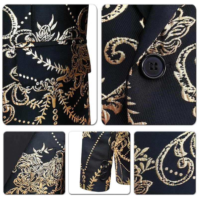 Blazer Jacquard floreale da uomo Fashion Slim Fit Costume maschile Wedding Groom Party smoking Dress Gold Jacquard Bronzing Floral Blazer