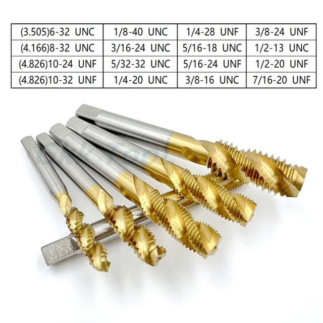 HSS Gwintowanie calowe 1/8 3/16 5/32 1/4 5/16 3/8 1/2 Wiertło tytanowe Narzędzie CNC Gwintownik Spiralny Prosty Rowek Narzędzia ręczne