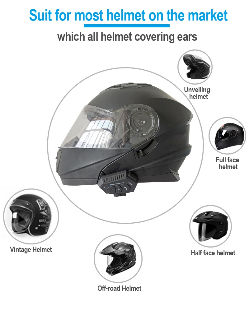 Motorcycle Intercom Headset BT-12B Music Wireless Waterproof Takeaway Rider Headphone for Safe