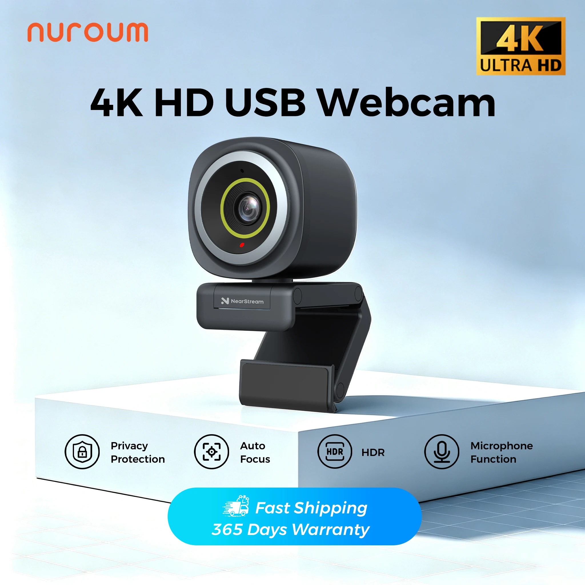NearStream 4K UHD USB-C Webcam, AI Auto Framing, True Auto Focus, HNR Noise Cancelling Mic, 45–95° Adjustable FOV, Vertical Screen Support, NearSync Image Tuning, Plug & Play PC Camera for Meetings &