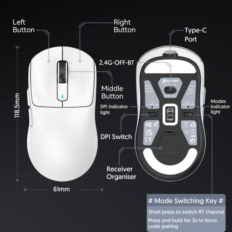 Wireless Mouse X3 ATTACK SHARK PAW3395 4K Returns Bluetooth Tri-Mode Connection, Macro Gaming Mouse