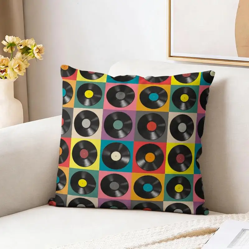 Retro Vinyl Record Pillowcase, Colorful Pop Art Music Cushion Cover, Vintage Disco Pattern, Cool DJ Bedroom Home Decor Gift