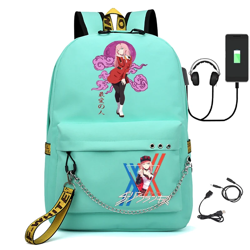 Multifunctional USB rechargeable travel canvas student backpack zero two schoolbags for teen boys and girls