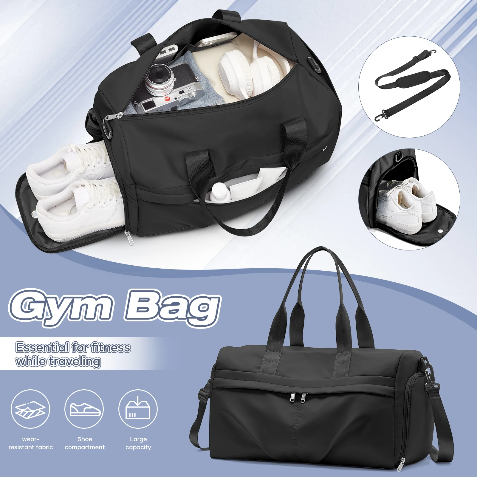 

Sports Bag Travel Bag for Men and Women, Training Bag with Shoe Compartment, Hand Luggage, Gym Bag Fitness Bag, Bag for Sports