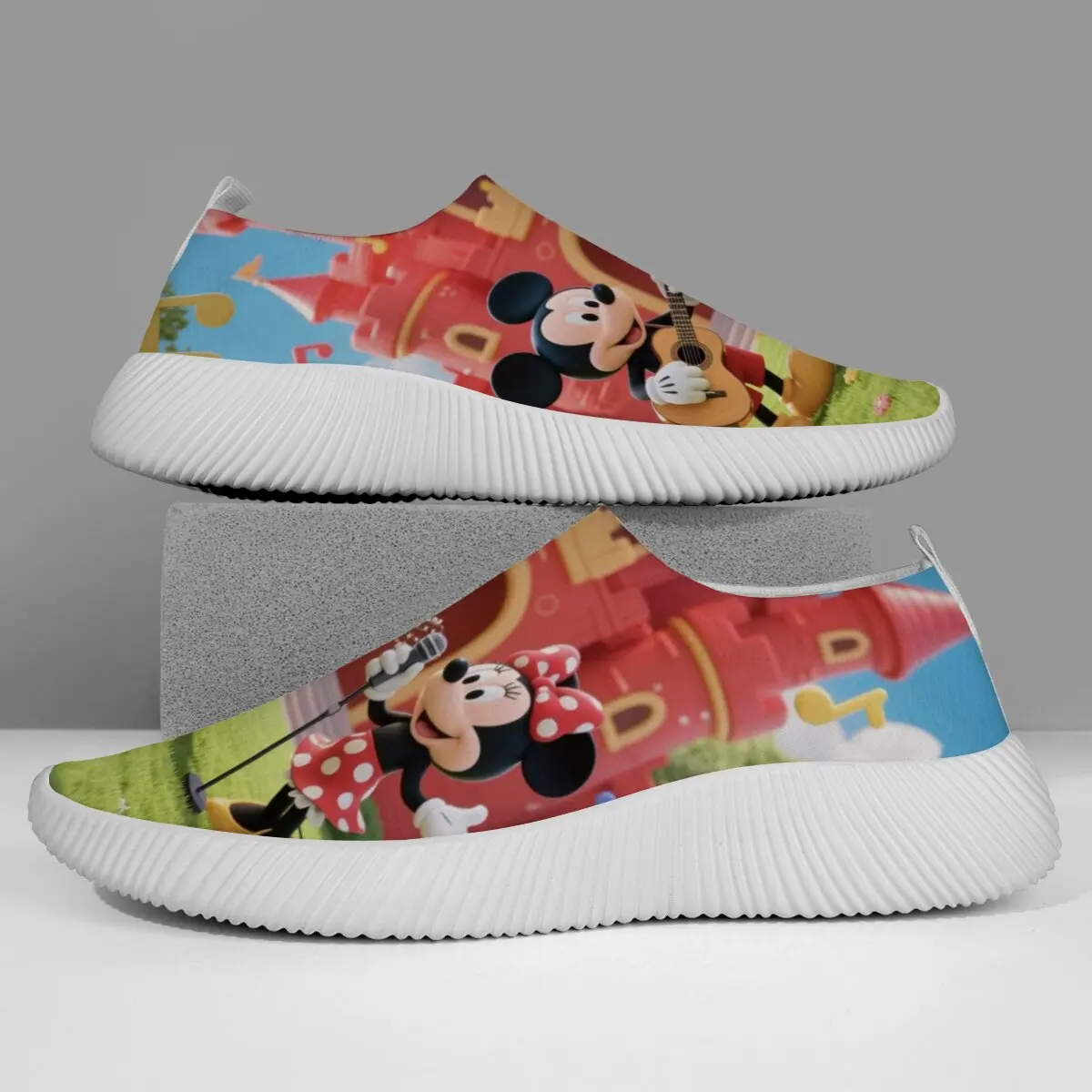 أحذية نسائية كاجوال مسطحة ميني ماوس مطبوعة سهلة الارتداء أحذية رياضية كاجوال مريحة وخفيفة الوزن للأطفال حذاء ميكي ماوس