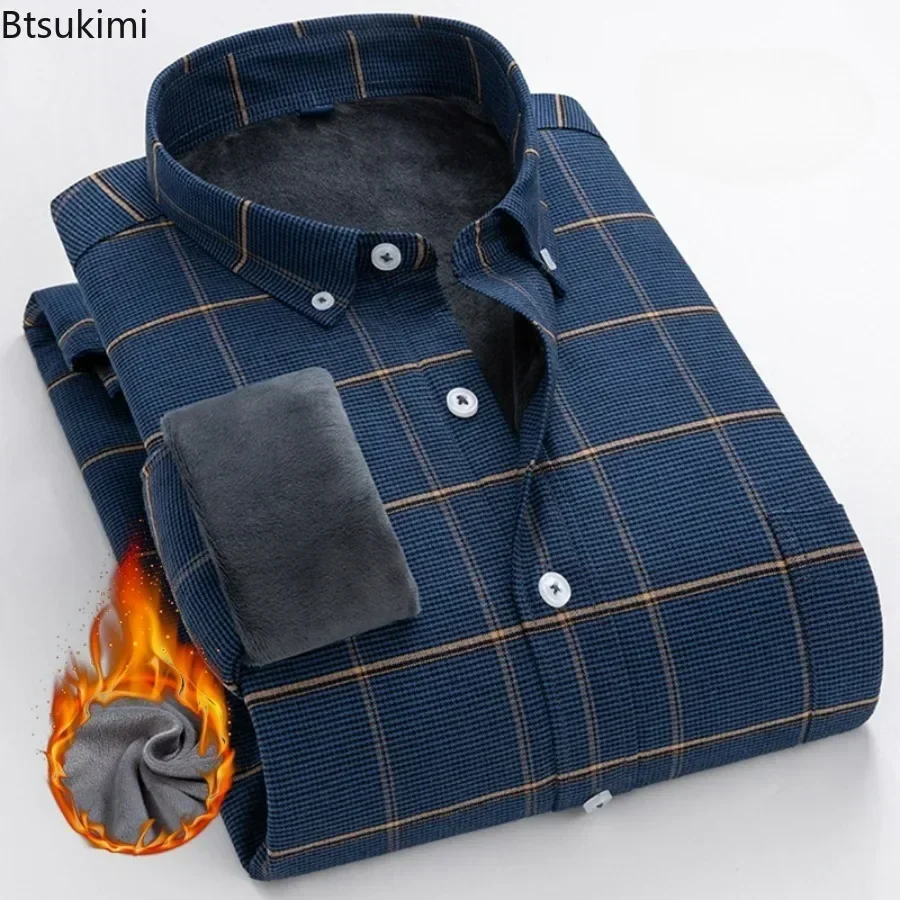 

2025 New 100% Cotton Warm Shirts Men Oxford Simple Shirts Daily Casual Business Wear Tops Long Sleeve Fleece Solid Shirt for Men